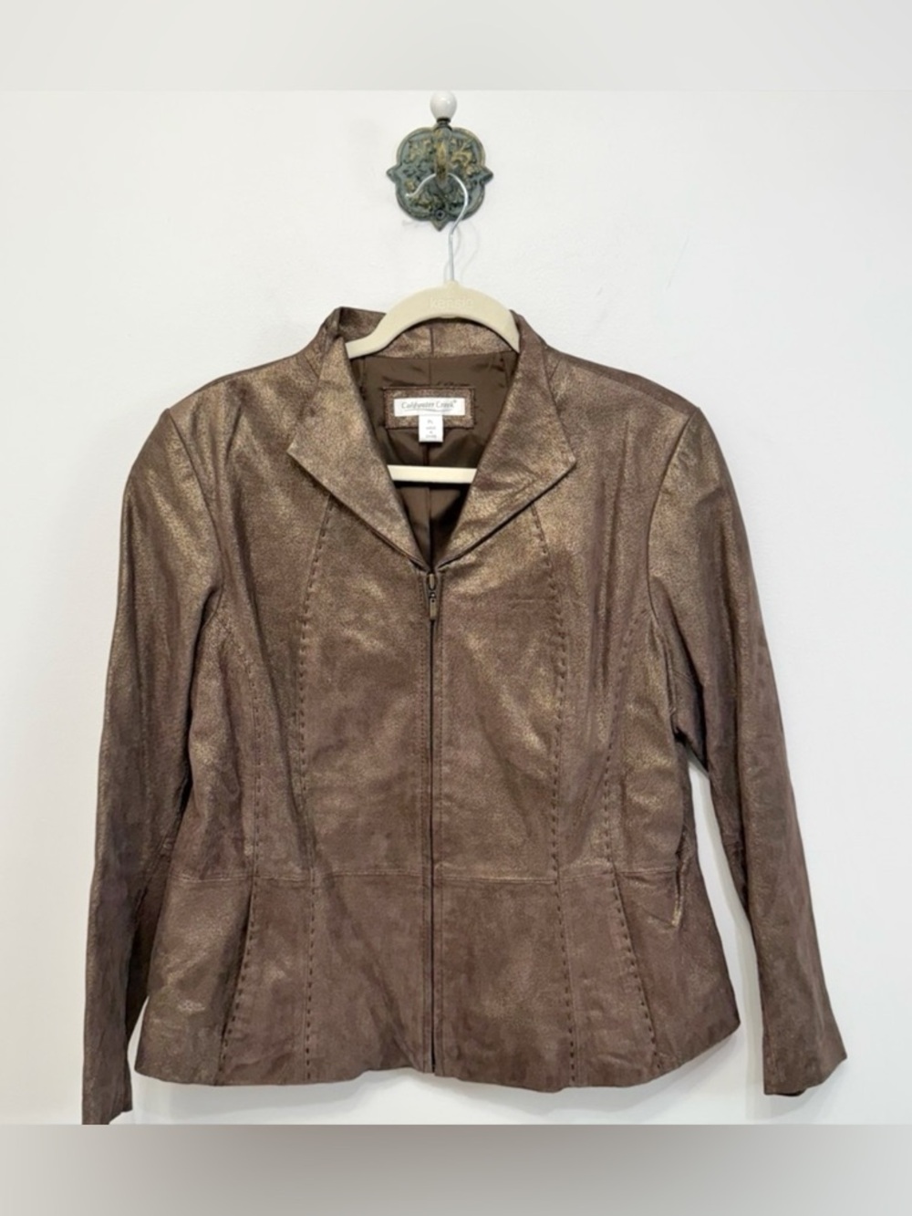 Coldwater Creek Brown Metallic Leather Jacket Zip Front Women’s Petite Large PL